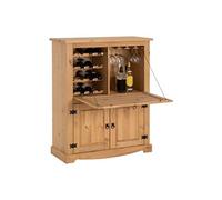 Meuble bar à vin TEQUILA armoire comptoir avec range bouteilles et range verres, bahut de style mexicain en pin massif teinté/ciré