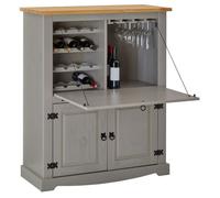 Meuble bar à vin TEQUILA armoire comptoir avec range bouteilles et range verres, bahut de style mexicain en pin massif gris/brun