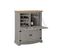 Meuble bar à vin TEQUILA armoire comptoir avec range bouteilles et range verres, bahut de style mexicain en pin massif gris/brun