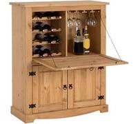 Meuble bar à vin TEQUILA armoire comptoir avec range bouteilles et range verres, bahut de style mexicain en pin massif teinté/ciré Finition cirée/coloris antique G