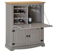 Meuble bar à vin TEQUILA armoire comptoir avec range bouteilles et range verres, bahut de style mexicain en pin massif gris/brun gris/brun G
