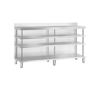 Meuble bar comptoir - inox - 200 x 60 x 105 cm - 4 étagères - dosseret - Royal Catering RCSBW-6