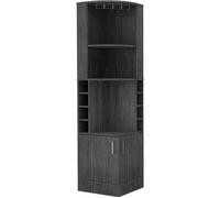 Meuble Bar d'angle Syrah avec porte-verres, 180.6 CM H X 46.9 CM L X 46.9 CM P, Chêne Gris
