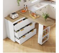 Meuble Bar de Cuisine pivotant360°extensible 128-203×39×90cm,6 tiroirs,anti-inclinaison,MDF haut de gamme,conforme aux b MEUBLE BAR