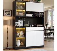 Meuble Bar Haut 120 x 35 x 180 cm avec LED Buffet Haut avec Vitrine Range-Bouteilles et Porte-Verres - Noir et Blanc