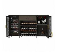 Meuble bar industriel en bois - 180 cm avec niche pour mini-frigo, range-bouteilles, tiroirs, buffet pour salle à manger - Noir