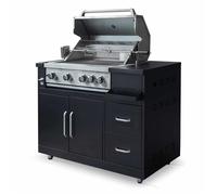 Meuble barbecue gaz 4 brûleurs et rôtissoire pour cuisine extérieure - Oviala