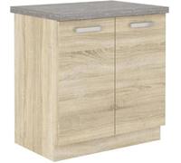 Meuble Bas 2 Portes Battantes Avec Plan De Travail - Decor Chene Sonoma - L 80 X P 51,6 X H 82 Cm - Lassen