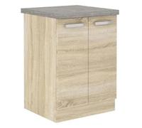 Meuble bas 2 portes battantes - Décor chene sonoma - L 60 x P 51,6 x H 85 cm - LASSEN