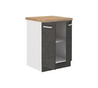 Meuble bas 2 portes battantes - Gris mat - L 60 x P 51,6 x H 85 cm - LASSEN