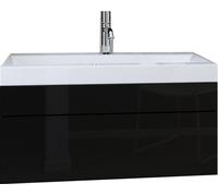 Meuble bas 80 cm de la collection RAVEN, à suspendre, en noir mat et brillant, idéal pour une salle de bains design.