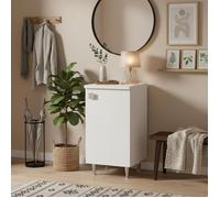 Meuble Bas Blanc Frêne 1 Porte Droite | Armoire Multiusage 50 cm avec Pieds Métal | Livré Monté pour Salle de Bain/Entrée/Buanderie
