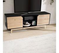 Meuble bas chêne noirReproduction 150x55x40 cm meuble tv moderne, meuble tv design haut, meuble tv table, meuble tv deux portes, meuble tv salon | Wohnling