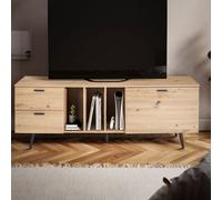 Meuble bas chêneReproduction 150x55x40 cm design meuble tv moderne, meuble tv haut, meuble tv table avec portes et tiroirs, meuble tv salon moderne | Wohnling