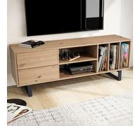 Meuble bas chêneReproduction 150x55x40 cm meuble tv moderne, meuble tv design haut, meuble tv table avec tiroirs et étagère, meuble tv salon | Wohnling