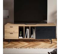 Meuble bas chêneReproduction noir 150x55x40 cm design meuble tv moderne, meuble tv haut, meuble tv table avec portes et tiroirs, meuble tv salon moderne | Wohnling