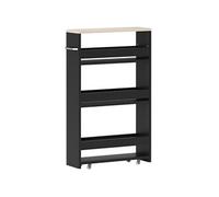 Meuble bas colonne rangement salle de bain à roulettes 3 niveaux dim. 48L x 15l x 80H cm MDF panneaux noir aspect chêne clair