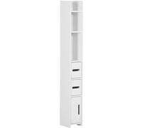 kleankin Meuble colonne salle de bain 3 portes 2 niches étagères 15x17x120 cm Blanc