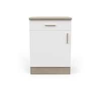 PEGANE Meuble Bas de Cuisine 1 Porte + 1 tiroir Coloris chêne kronberg, Blanc - Longueur 60 x Hauteur 85 x Profondeur 60 cm