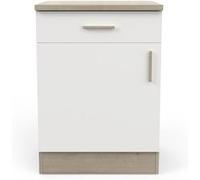 PEGANE Meuble Bas de Cuisine 1 Porte + 1 tiroir Coloris chêne kronberg, Blanc - Longueur 60 x Hauteur 85 x Profondeur 60 cm