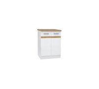 Meuble bas de cuisine 60 cm 2 Portes Plan de travail Blanc brillant