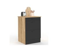 Meuble bas de cuisine 60 cm SUBTIL appoint casserolier 3 tiroirs bois et noir
