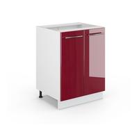 Vicco Meuble Bas de Cuisine Fame-Line, Rouge Bordeaux Haute Brillance/Blanc, 60 cm sans Plan de Travail