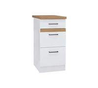 Meuble bas de cuisine JUNONA 40 cm 3 tiroirs + plan de travail Blanc brillant