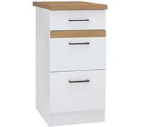 Meuble bas de cuisine JUNONA 40 cm 3 tiroirs + plan de travail Blanc brillant Blanc brillant