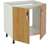 Table haute Pegane Meuble bas de cuisine pour evier 2 portes coloris chêne cortez - Hauteur 85 x Longueur 80 x profondeur 58 cm --