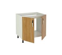 Table haute Pegane Meuble bas de cuisine pour evier 2 portes coloris chêne cortez - Hauteur 85 x Longueur 80 x profondeur 58 cm --