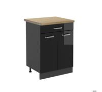Meuble bas de cuisine R-Line, 60cm , AP chêne, Noir Haute brillance, Anthracite, Vicco
