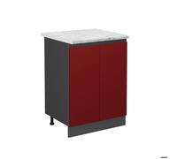 Meuble bas de cuisine R-Line, 60cm J-Shape PT Marbre, Rouge/Anthracite, Vicco 46446