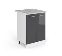 Meuble bas de cuisine R-Line, 60cm , PT Marbre, Anthracite Haute brillance, Blanc, Vicco