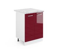 Meuble bas de cuisine R-Line, 60cm , PT Marbre, Rouge bordeaux Haute brillance, Blanc, Vicco
