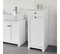SoBuy Meuble Bas de Salle de Bain, Armoire Toilette avec 1 Tiroir et 1 Panier à Linge Pliable, Meuble de Rangement, Corbeille à Linge, Coffre à Linge, Porte Vêtement, 40x38x90cm, Blanc, BZR21-W