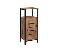 Meuble bas de salle de bain avec porte, armoire de toilette structure en acier, meuble colonne sur pied avec niche ouverte et étagère réglable, 37 x 30 x 85 cm, brun rustique Marron