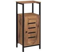 kleankin Meuble bas salle de bain – Porte à lamelles, étagère réglable, 37×30×85 cm, brun rustique