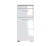 Meuble bas de salle de bain coloris blanc mat et blanc brillant - Longueur 37 x hauteur 79 x profondeur 31 cm - -