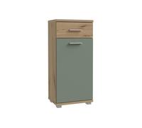 Meuble bas de salle de bain - Décor chêne et vert sauge - L40,2 x P28,9 x H87,6 cm - CHAMP