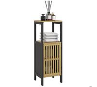 Meuble bas de salle de bain HOMCOM en bambou avec placard 1 porte niche ouverte 32 x 30 x 90,5 cm, noir et bois