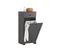 SoBuy Meuble Bas de Salle de Bain, Armoire Toilette avec 1 Tiroir et 1 Panier à Linge Pliable, Meuble de Rangement, Corbeille à Linge, Coffre à Linge, Porte Vêtement, 40x38x90cm, Gris, BZR21-DG
