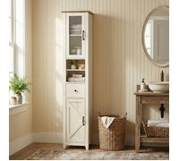 Meuble bas de salle de bain Style Maison de Campagne, Étroite, Meuble de Salle de Bain, Blanc et Marron