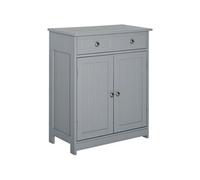 Meuble bas de salle de bain sur pied 2 portes avec étagère réglable 2 tiroirs poignées boutons métal MDF gris