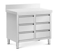 Meuble bas en inox - 100 x 60 cm - 72 kg - 6 tiroirs - avec dosseret - Royal Catering RCCD-6W