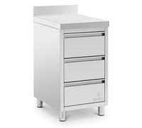 Meuble bas en inox - 50 x 60 cm - 186 kg - 3 tiroirs - avec dosseret - Royal Catering RCCD-3