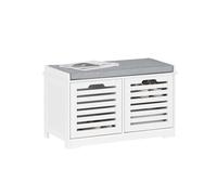 SoBuy – Banc d'entrée FSR23-II-W avec coussin rembourré, 2 portes, blanc 71x35x43cm