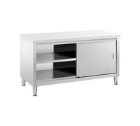 Royal Catering Meuble Bas en INOX Plan De Travail Professionnel Cuisine Armoire Basse RCSSCB-150x70-E (Capacité 600 kg, 150 x 70 x 85 cm, 2 Portes Coulissantes, Pieds Réglables, Acier Inoxydable)