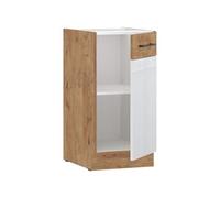 ROCK Meuble bas ROCK 40 cm – Mélaminé Chêne Lancelot et blanc brillant – 1 porte battante