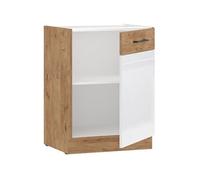 ROCK Meuble bas Mélaminé chêne Lancelot et blanc brillant 60 cm 1 porte battante